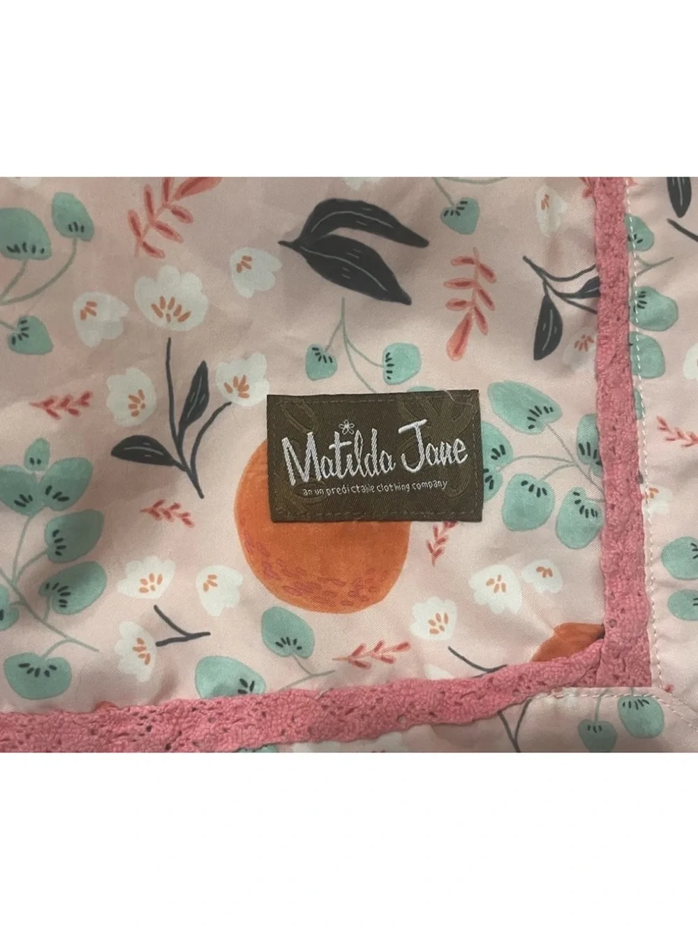 Matilda Jane Baby Blanket 38x38 Floral Orange Reversible Pink Aqua Quilted
